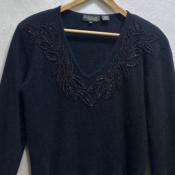 VTG Nordstrom Point Of View Angora Rabbits Hair Wool Sweater S Floral Bead Blk - Picture 2 of 7